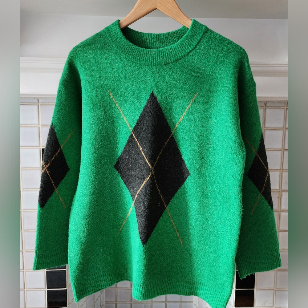 TWIK green argyle sweater